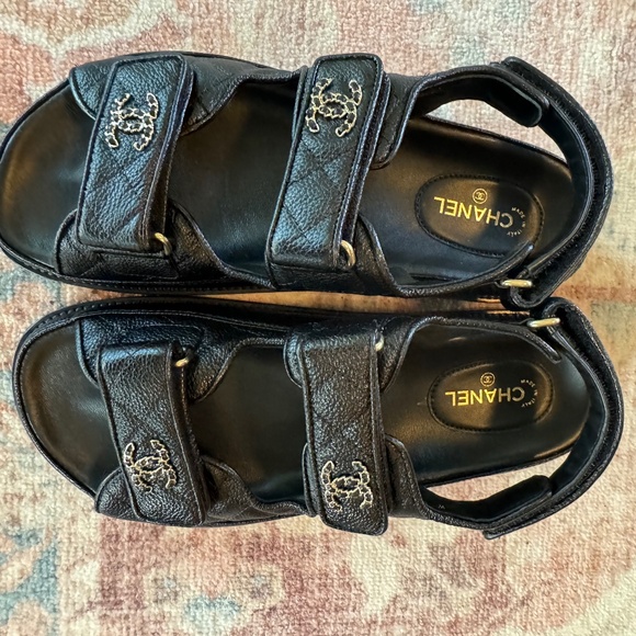 Chanel Dad Sandals grained calfskin black sz 39 - Picture 1 of 14